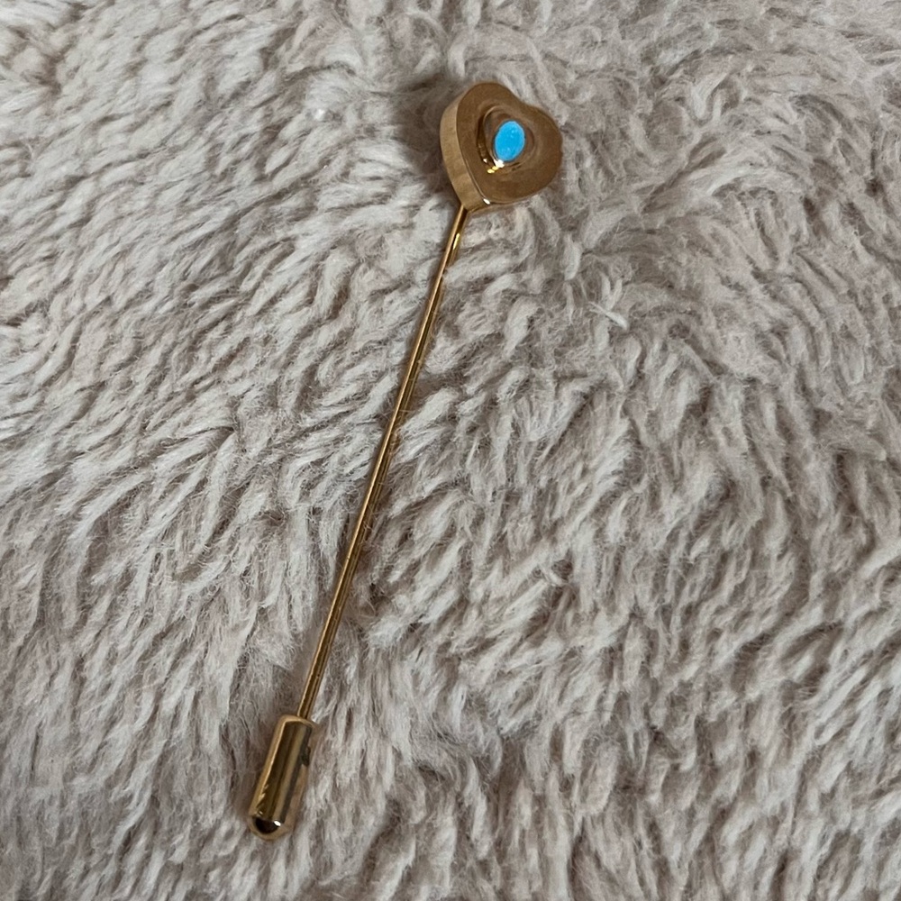 Antique heart stick  pin with blue stone